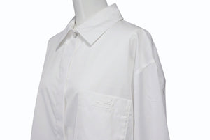極美品 HERMES エルメス 長袖 比翼ボタンシャツ H4H0601DV9034 サイズ34 ホワイト コットンツイル ポケット刺繍 中古 4b003289