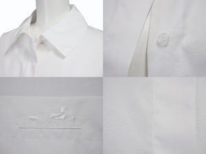 極美品 HERMES エルメス 長袖 比翼ボタンシャツ H4H0601DV9034 サイズ34 ホワイト コットンツイル ポケット刺繍 中古 4b003289