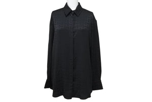 極美品 HERMES エルメス 総柄シルクシャツ 4E0603DC フランス製 シルク ブラック シルバー金具 サイズ36 中古 4b003290