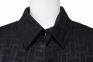 極美品 HERMES エルメス 総柄シルクシャツ 4E0603DC フランス製 シルク ブラック シルバー金具 サイズ36 中古 4b003290