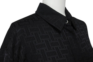 極美品 HERMES エルメス 総柄シルクシャツ 4E0603DC フランス製 シルク ブラック シルバー金具 サイズ36 中古 4b003290
