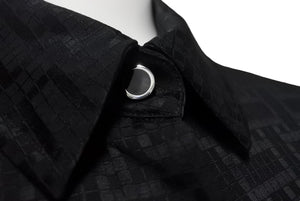 極美品 HERMES エルメス 総柄シルクシャツ 4E0603DC フランス製 シルク ブラック シルバー金具 サイズ36 中古 4b003290