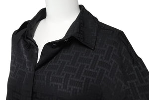 極美品 HERMES エルメス 総柄シルクシャツ 4E0603DC フランス製 シルク ブラック シルバー金具 サイズ36 中古 4b003290