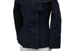 極美品 CHRISTIAN DIOR クリスチャンディオール オフショルダージャケット ウール シルク ネイビー 2018年 サイズ34 中古 4b003294