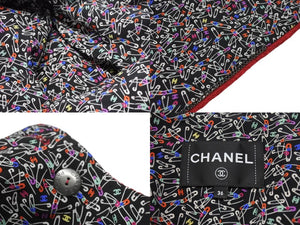 極美品 CHANEL シャネル ノーカラー ツイードジャケット P77692V60404 サイズ36 ウール ラインストーン レッド 中古 4b003296