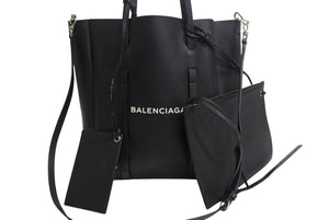BALENCIAGA バレンシアガ エブリデイ トート XS 2WAY トートバッグ ショルダーバッグ 489813 レザー ブラック ホワイト 美品 中古 4b003303