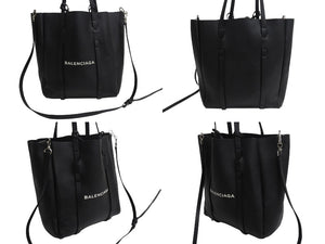 BALENCIAGA バレンシアガ エブリデイ トート XS 2WAY トートバッグ ショルダーバッグ 489813 レザー ブラック ホワイト 美品 中古 4b003303