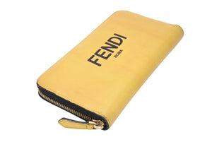 FENDI フェンディ ラウンドファスナー 長財布 ロゴ 7M0210 レザー ブラック イエロー ゴールド金具 美品 中古 4b003305 