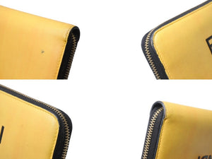 FENDI フェンディ ラウンドファスナー 長財布 ロゴ 7M0210 レザー ブラック イエロー ゴールド金具 美品 中古 4b003305 