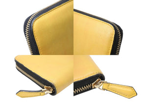 FENDI フェンディ ラウンドファスナー 長財布 ロゴ 7M0210 レザー ブラック イエロー ゴールド金具 美品 中古 4b003305 