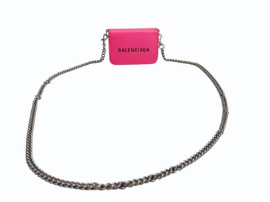 BALENCIAGA バレンシアガ チェーンミニウォレット 三つ折り財布 ショルダー レザー ピンク シルバー金具 美品 中古 4b003306