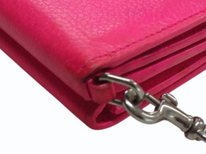 BALENCIAGA バレンシアガ チェーンミニウォレット 三つ折り財布 ショルダー レザー ピンク シルバー金具 美品 中古 4b003306