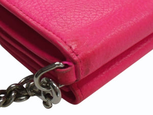 BALENCIAGA バレンシアガ チェーンミニウォレット 三つ折り財布 ショルダー レザー ピンク シルバー金具 美品 中古 4b003306