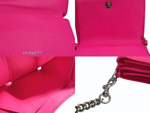 BALENCIAGA バレンシアガ チェーンミニウォレット 三つ折り財布 ショルダー レザー ピンク シルバー金具 美品 中古 4b003306