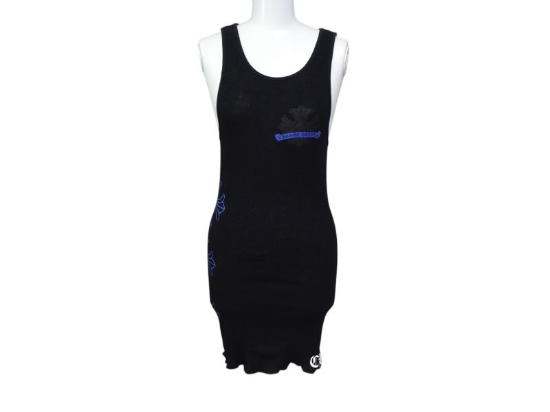 CHROME HEARTS クロムハーツ CHプラスホースシュー プリントタンクトップ ブラック ブルー サイズM 美品 中古 4b003343 