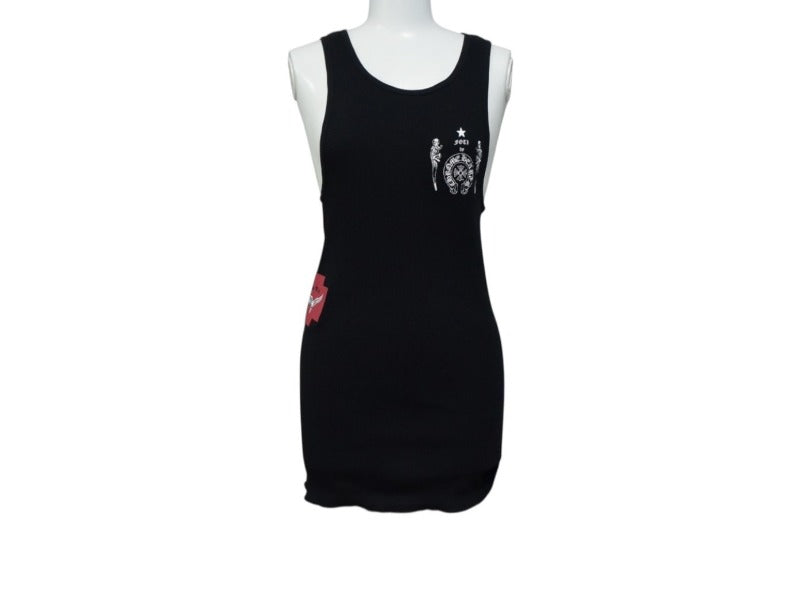 極美品 CHROME HEARTS クロムハーツ タンクトップ ノースリーブ サイズM FOTI フォティ スカルプリント ブラック 中古 4b003345 