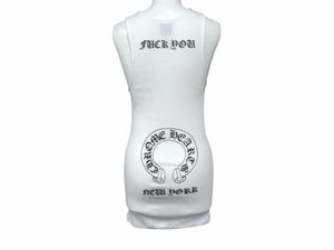 極美品 CHROME HEARTS クロムハーツ タンクトップ サイズM CHクロス ホースシュー NEW YORK FUCK YOU ホワイト 中古 4b003346
