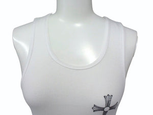 極美品 CHROME HEARTS クロムハーツ タンクトップ サイズM CHクロス ホースシュー NEW YORK FUCK YOU ホワイト 中古 4b003346