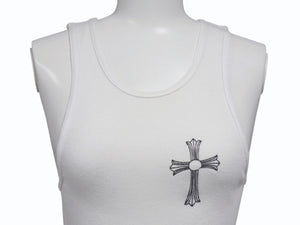 CHROME HEARTS クロムハーツ タンクトップ サイズM CHクロス ホースシュー プリント NEW YORK ホワイト 美品 中古 4b003347