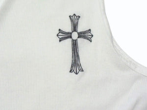 CHROME HEARTS クロムハーツ ラージクロス ホースシュー タンクトップ USA製 コットン ホワイト ブラック サイズM 良品 中古 4b003348 
