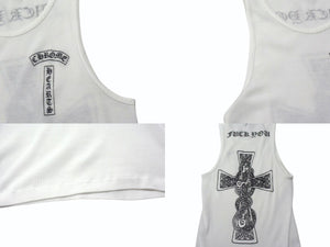 CHROME HEARTS クロムハーツ タンクトップ サイズM ケルティッククロススクロールラベルロゴ プリント ホワイト 美品 中古 4b003350 