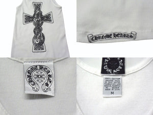 極美品 CHROME HEARTS クロムハーツ タンクトップ サイズM ケルティッククロス スクロールラベル プリント ホワイト 中古 4b003351 