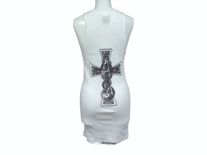 極美品 CHROME HEARTS クロムハーツ タンクトップ サイズM ケルティッククロス スクロールラベル プリント ホワイト 中古 4b003351 