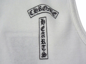 極美品 CHROME HEARTS クロムハーツ タンクトップ サイズM ケルティッククロス スクロールラベル プリント ホワイト 中古 4b003351 