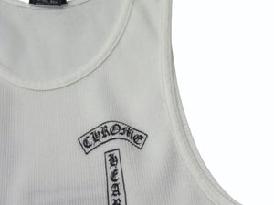 極美品 CHROME HEARTS クロムハーツ タンクトップ サイズM ケルティッククロス スクロールラベル プリント ホワイト 中古 4b003351 