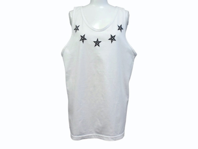 CHROME HEARTS クロムハーツ タンクトップ ノースリーブ 5Pスター USA製 コットン ホワイト ブラック サイズM 美品 中古 4b003352 