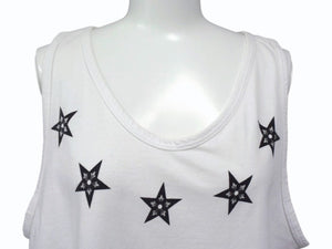 CHROME HEARTS クロムハーツ タンクトップ ノースリーブ 5Pスター USA製 コットン ホワイト ブラック サイズM 美品 中古 4b003352 