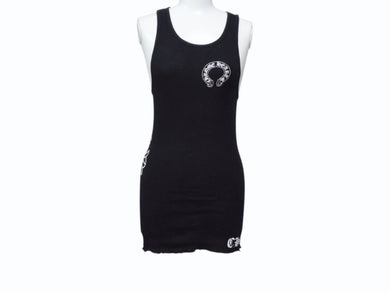 CHROME HEARTS クロムハーツ タンクトップ CHクロス ホースシューロゴ アメリカ製 コットン ブラック ホワイト サイズM 良品 中古 4b003353 