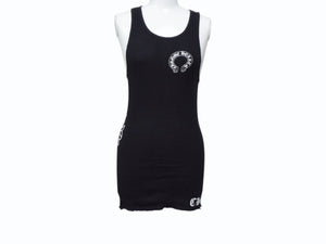 CHROME HEARTS クロムハーツ タンクトップ CHクロス ホースシューロゴ アメリカ製 コットン ブラック ホワイト サイズM 良品 中古 4b003353 