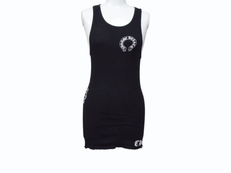 CHROME HEARTS クロムハーツ タンクトップ CHクロス ホースシューロゴ アメリカ製 コットン ブラック ホワイト サイズM 良品 中古 4b003353 