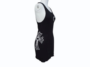 CHROME HEARTS クロムハーツ タンクトップ CHクロス ホースシューロゴ アメリカ製 コットン ブラック ホワイト サイズM 良品 中古 4b003353 