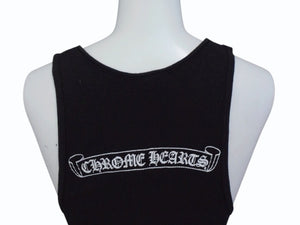 CHROME HEARTS クロムハーツ タンクトップ CHクロス ホースシューロゴ アメリカ製 コットン ブラック ホワイト サイズM 良品 中古 4b003353 