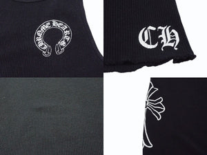 CHROME HEARTS クロムハーツ タンクトップ CHクロス ホースシューロゴ アメリカ製 コットン ブラック ホワイト サイズM 良品 中古 4b003353 