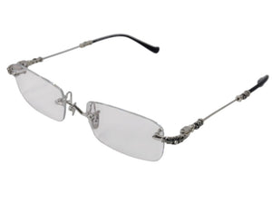 極美品 CHROME HEARTS クロムハーツ PILLS III メガネ シルバー925 55☐20-144 アイウェア フローラル CHプラス スクエア シルバー金具 中古 4b003357