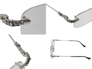 極美品 CHROME HEARTS クロムハーツ PILLS III メガネ シルバー925 55☐20-144 アイウェア フローラル CHプラス スクエア シルバー金具 中古 4b003357