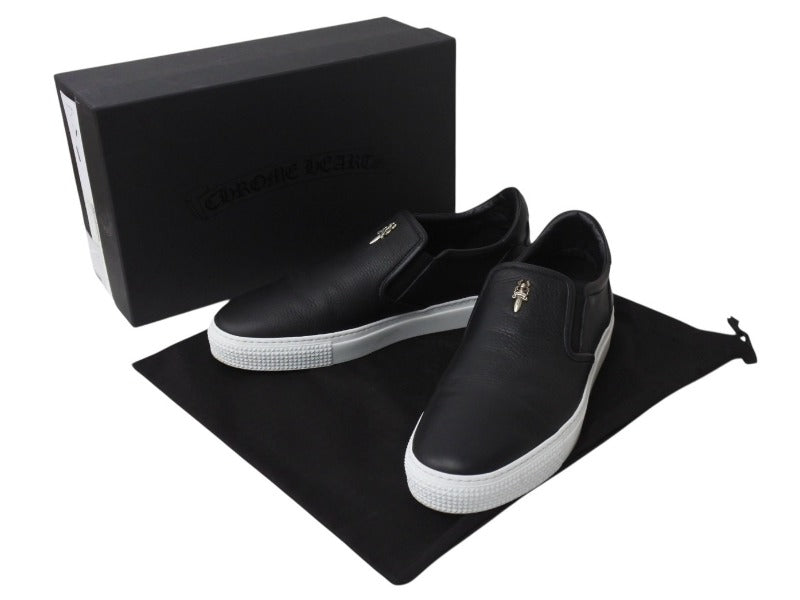 極美品 CHROME HEARTS クロムハーツ バレー スリッポン ダガー CHプラス レザーラバー サイズ43 シルバー金具 ブラック 中古 4b003358 