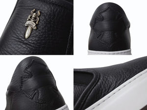 極美品 CHROME HEARTS クロムハーツ バレー スリッポン ダガー CHプラス レザーラバー サイズ43 シルバー金具 ブラック 中古 4b003358 