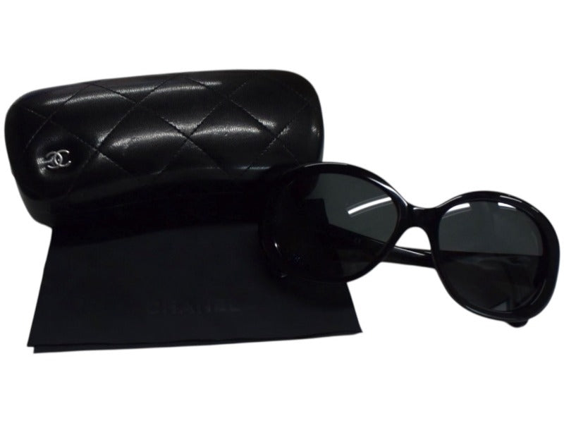 CHANEL シャネル キルティング ココマーク サングラス ブラック プラスチック 56☐17 5188 アイウェア 小物 ロゴ オーバル 美品 中古 4b003362