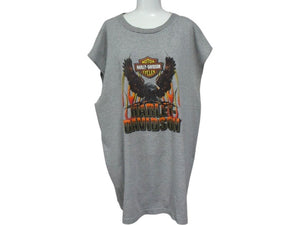 HARLEY DAVIDSON ハーレーダビッドソン ノースリーブTシャツ COLONIAL グレー ブラウン レッド イエロー サイズ2XL 美品 中古 4b003370