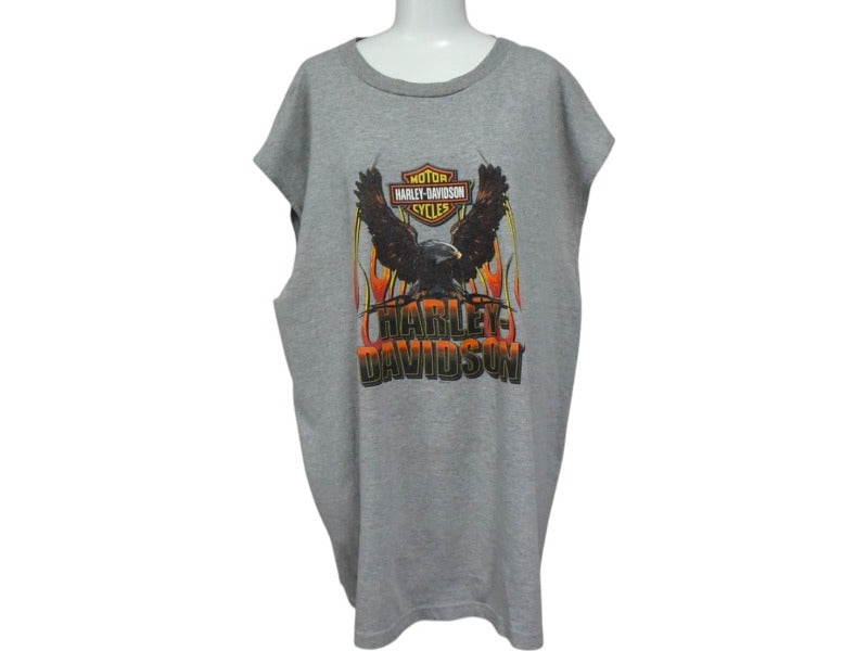 HARLEY DAVIDSON ハーレーダビッドソン ノースリーブTシャツ COLONIAL グレー ブラウン レッド イエロー サイズ2XL 美品 中古 4b003370