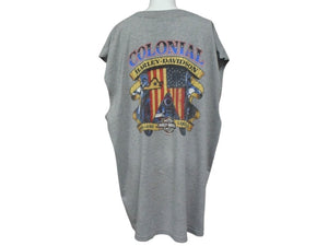 HARLEY DAVIDSON ハーレーダビッドソン ノースリーブTシャツ COLONIAL グレー ブラウン レッド イエロー サイズ2XL 美品 中古 4b003370