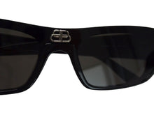 Load image into Gallery viewer, BALENCIAGA バレンシアガ SHIELD RECTANGLE サングラス ブラック プラスチック ロゴ アイウェア スクエア 99☐1-140 BB0080S シルバー金具 美品 中古 4b003371