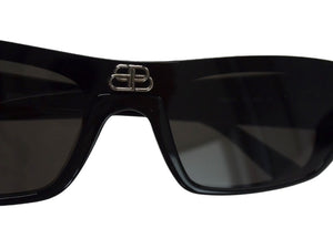 BALENCIAGA バレンシアガ SHIELD RECTANGLE サングラス ブラック プラスチック ロゴ アイウェア スクエア 99☐1-140 BB0080S シルバー金具 美品 中古 4b003371