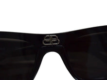 Load image into Gallery viewer, BALENCIAGA バレンシアガ SHIELD RECTANGLE サングラス ブラック プラスチック ロゴ アイウェア スクエア 99☐1-140 BB0080S シルバー金具 美品 中古 4b003371