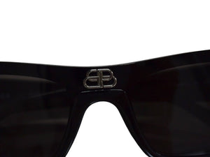 BALENCIAGA バレンシアガ SHIELD RECTANGLE サングラス ブラック プラスチック ロゴ アイウェア スクエア 99☐1-140 BB0080S シルバー金具 美品 中古 4b003371