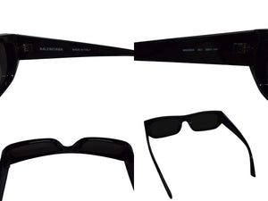 BALENCIAGA バレンシアガ SHIELD RECTANGLE サングラス ブラック プラスチック ロゴ アイウェア スクエア 99☐1-140 BB0080S シルバー金具 美品 中古 4b003371